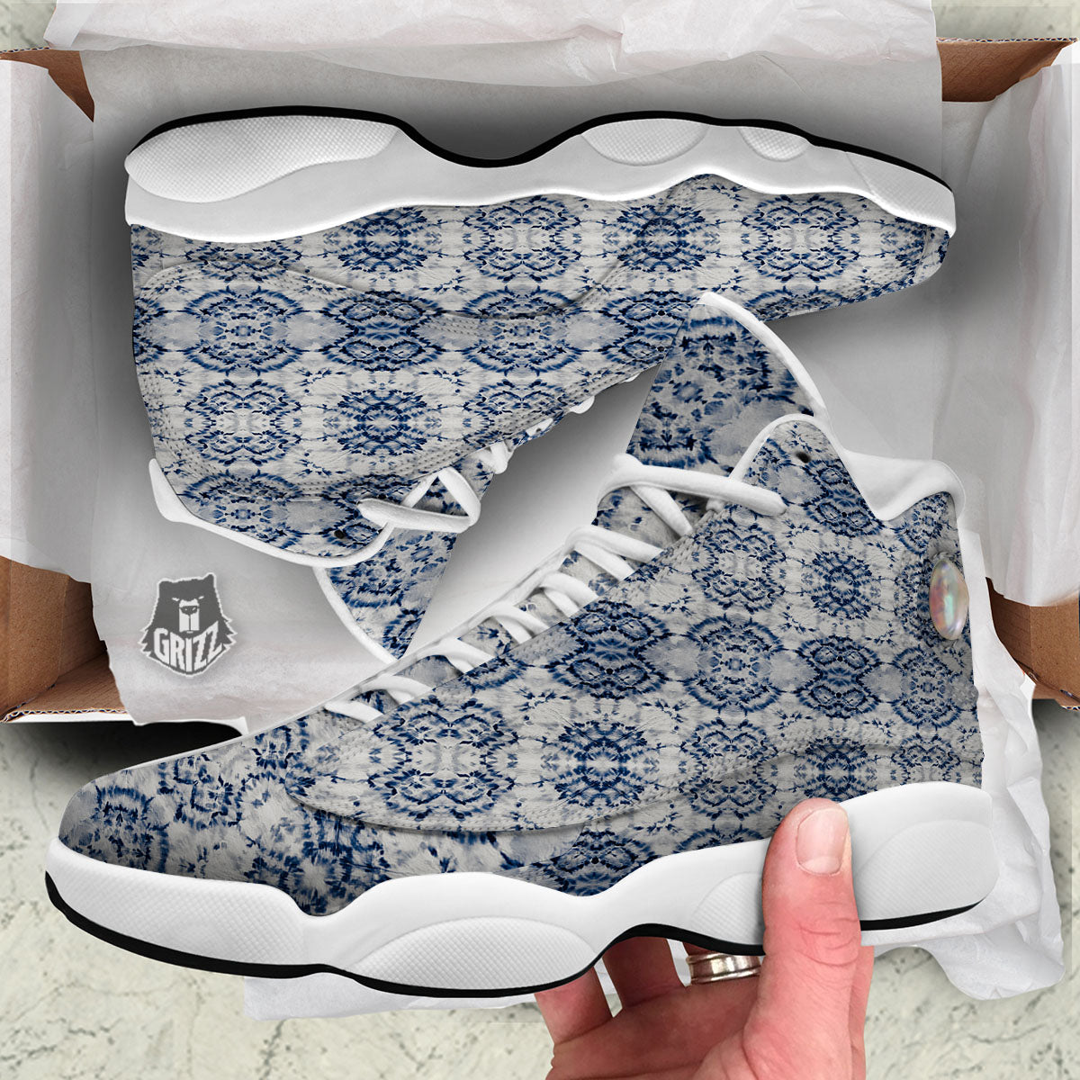 Shibori Watercolor Print Pattern White Basketball Shoes-grizzshop