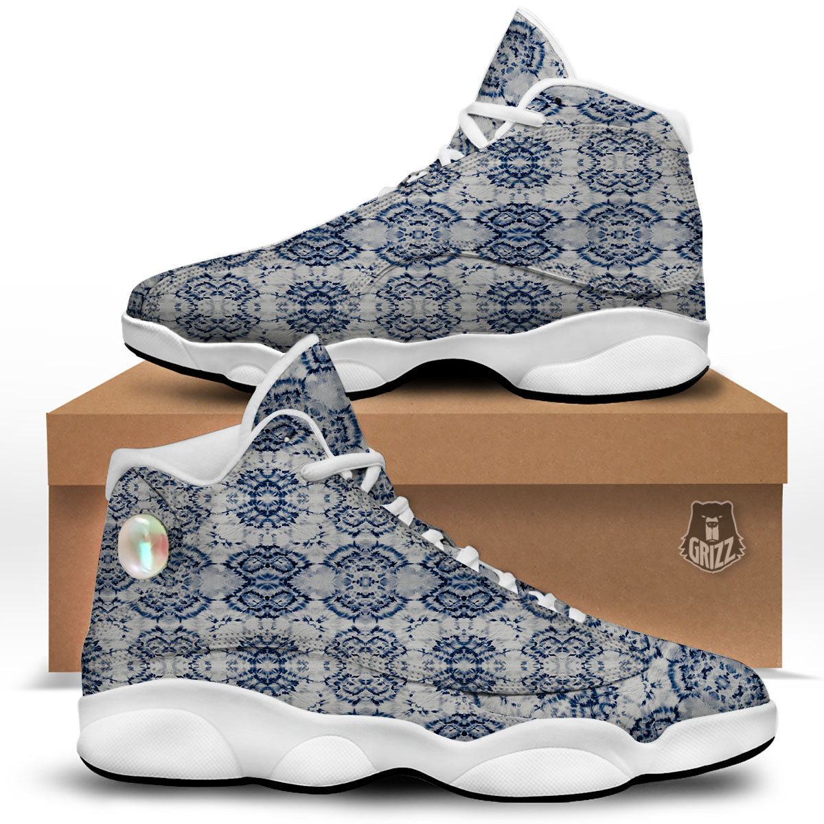 Shibori Watercolor Print Pattern White Basketball Shoes-grizzshop