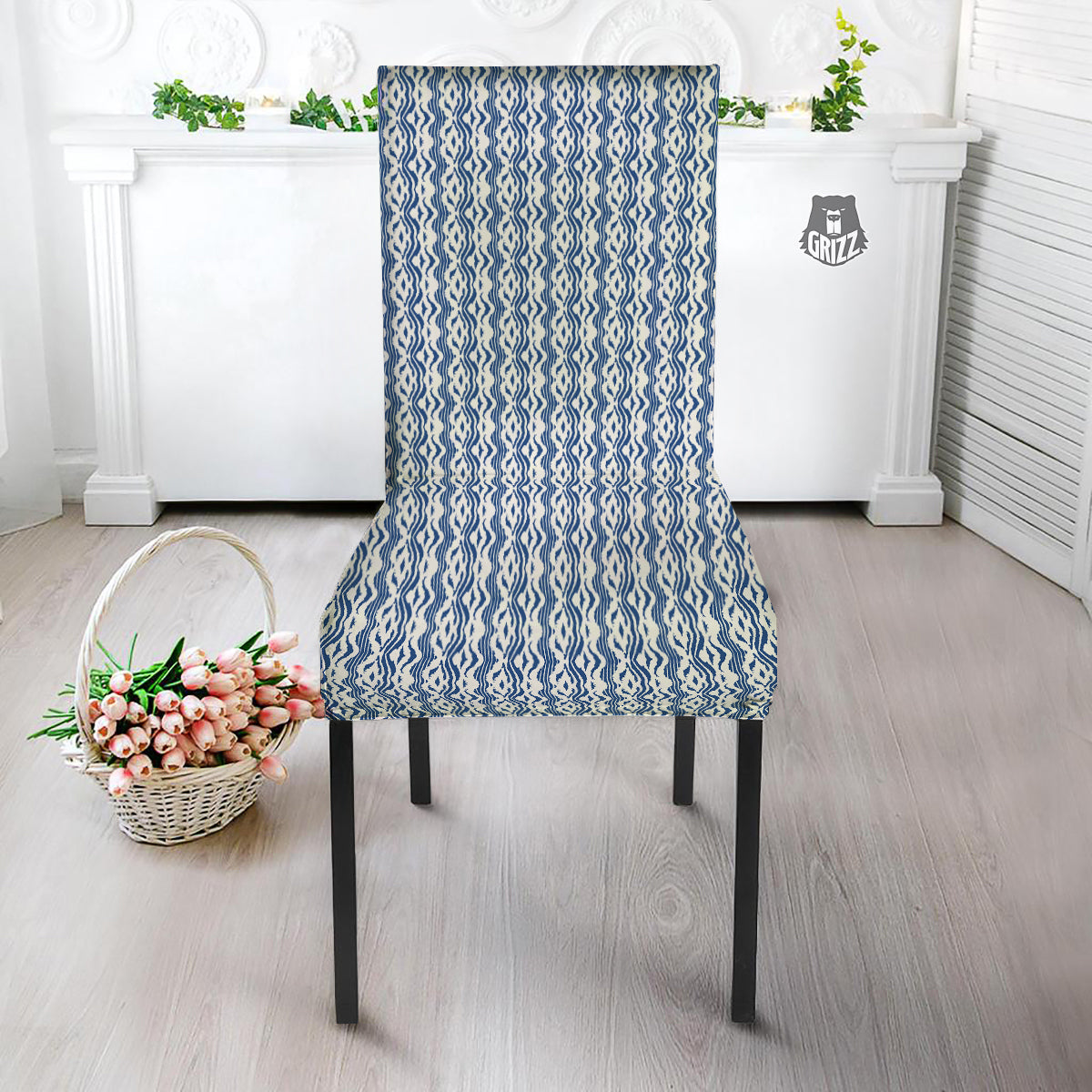 Shibori Wave Print Pattern Dining Chair Slipcover-grizzshop