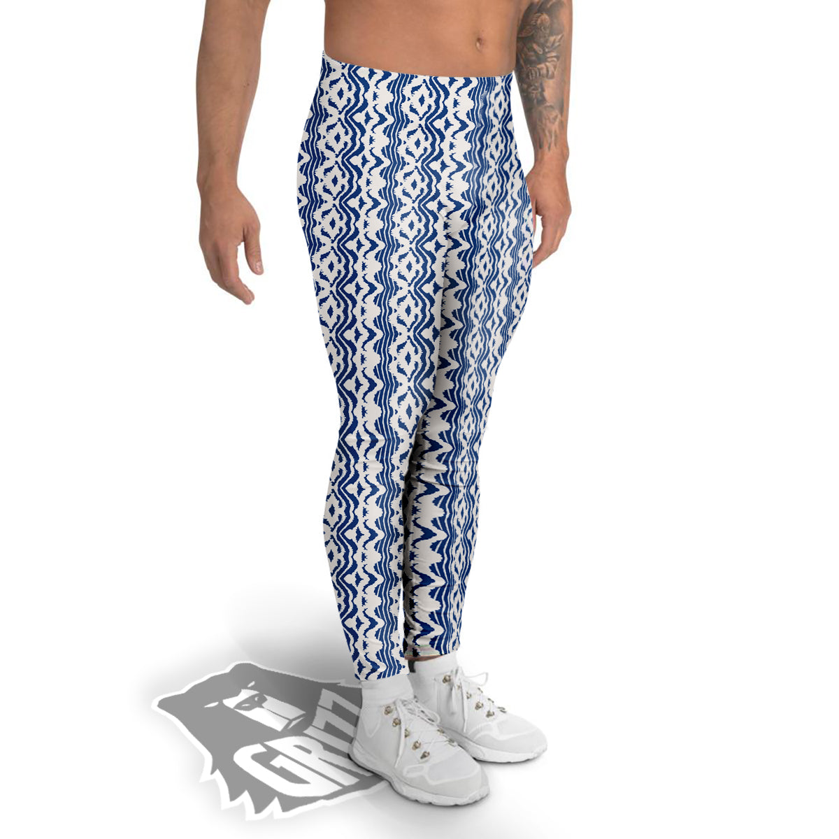 Shibori Wave Print Pattern Men's Leggings-grizzshop