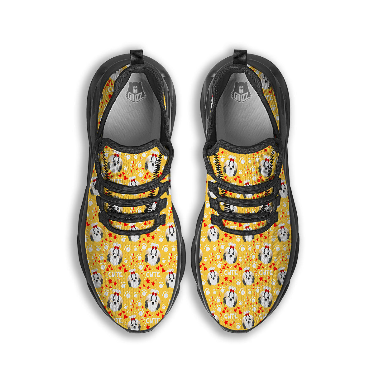 Shih Tzu Cartoon Print Pattern Black Running Shoes-grizzshop