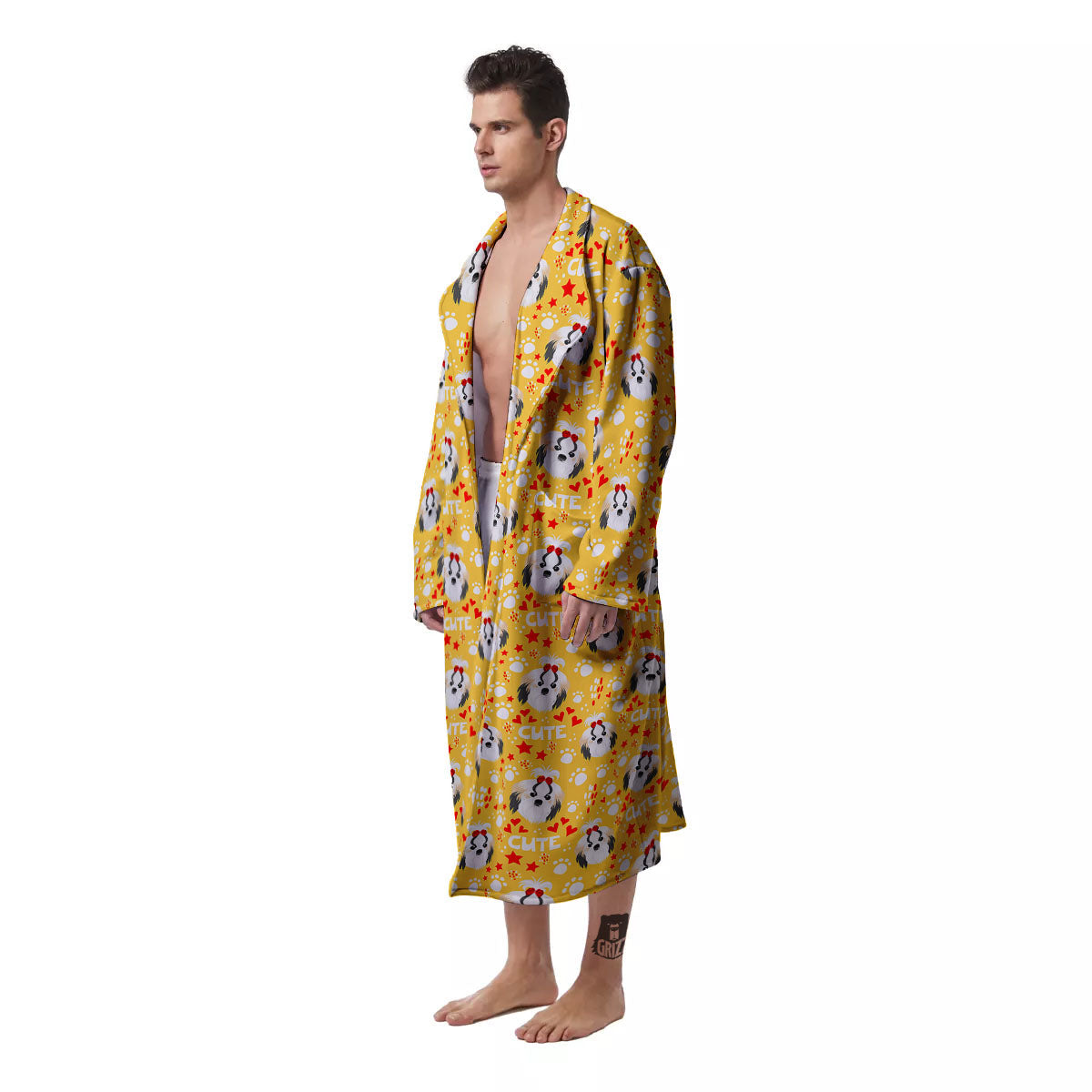 Shih Tzu Cartoon Print Pattern Men's Robe-grizzshop