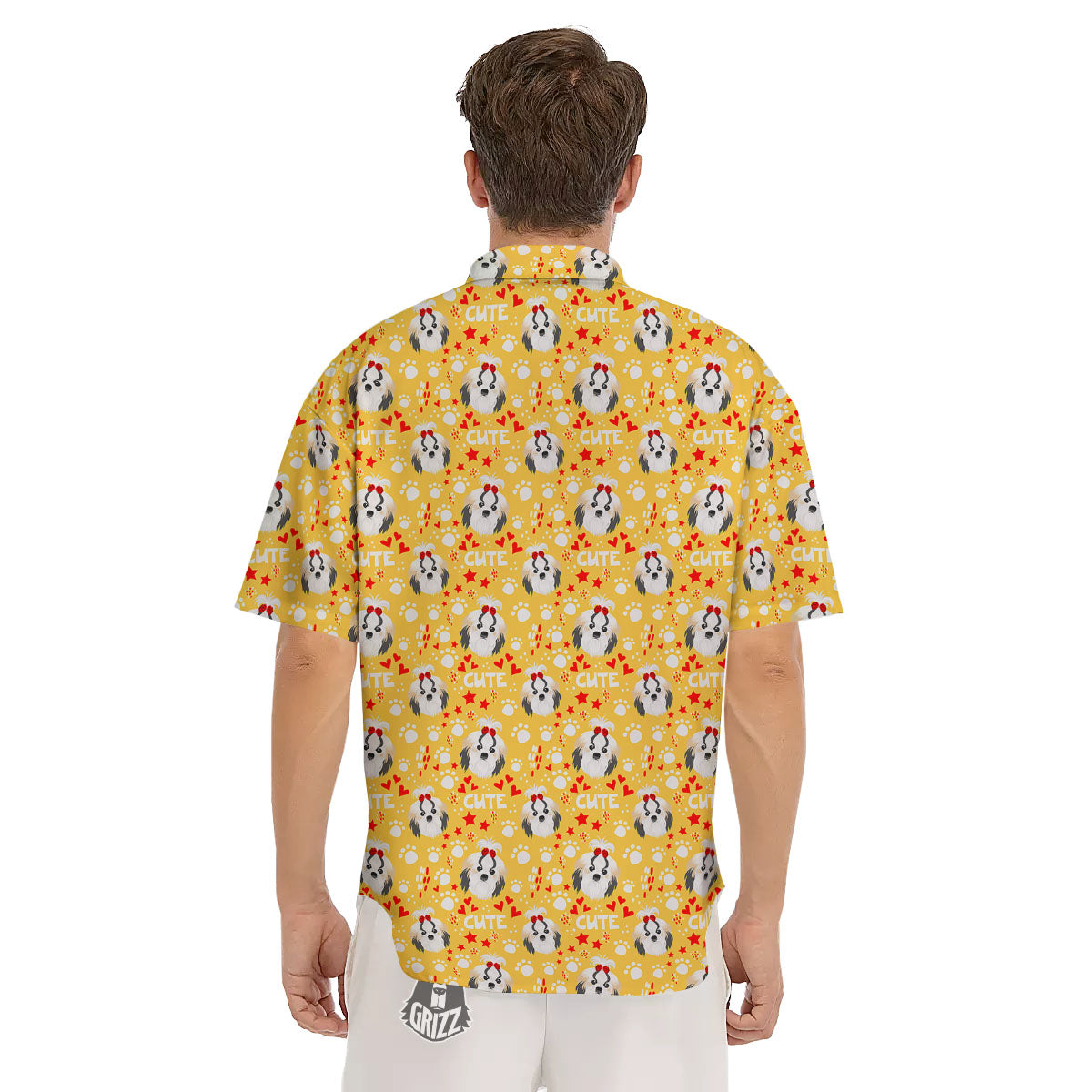 Shih Tzu Cartoon Print Pattern Men's Short Sleeve Shirts-grizzshop