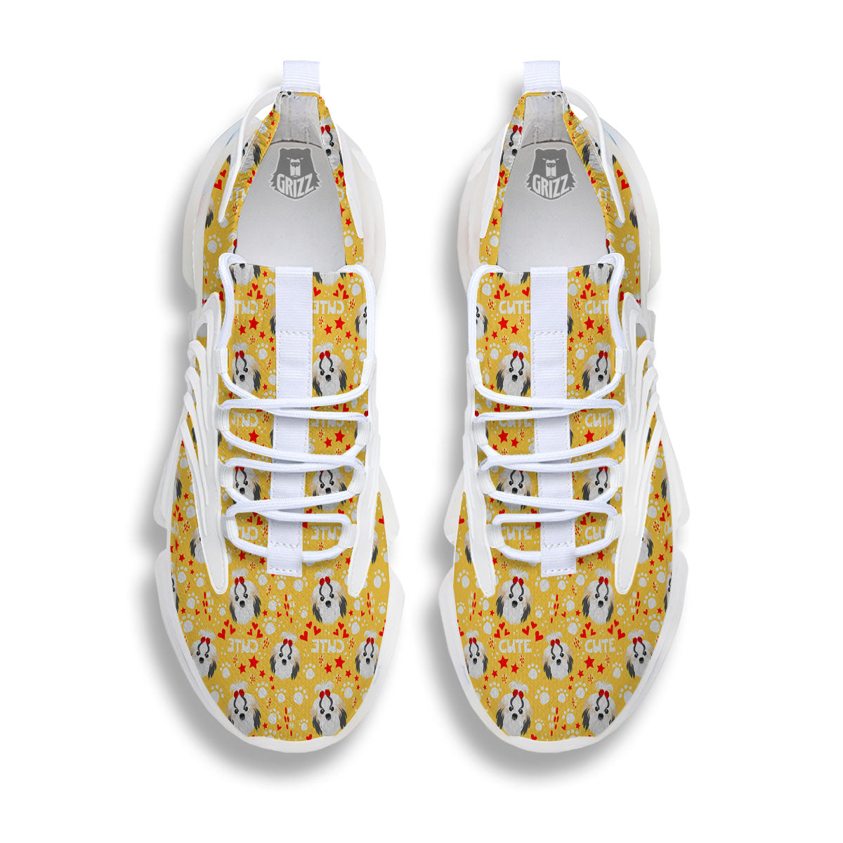 Shih Tzu Cartoon Print Pattern White Gym Shoes-grizzshop