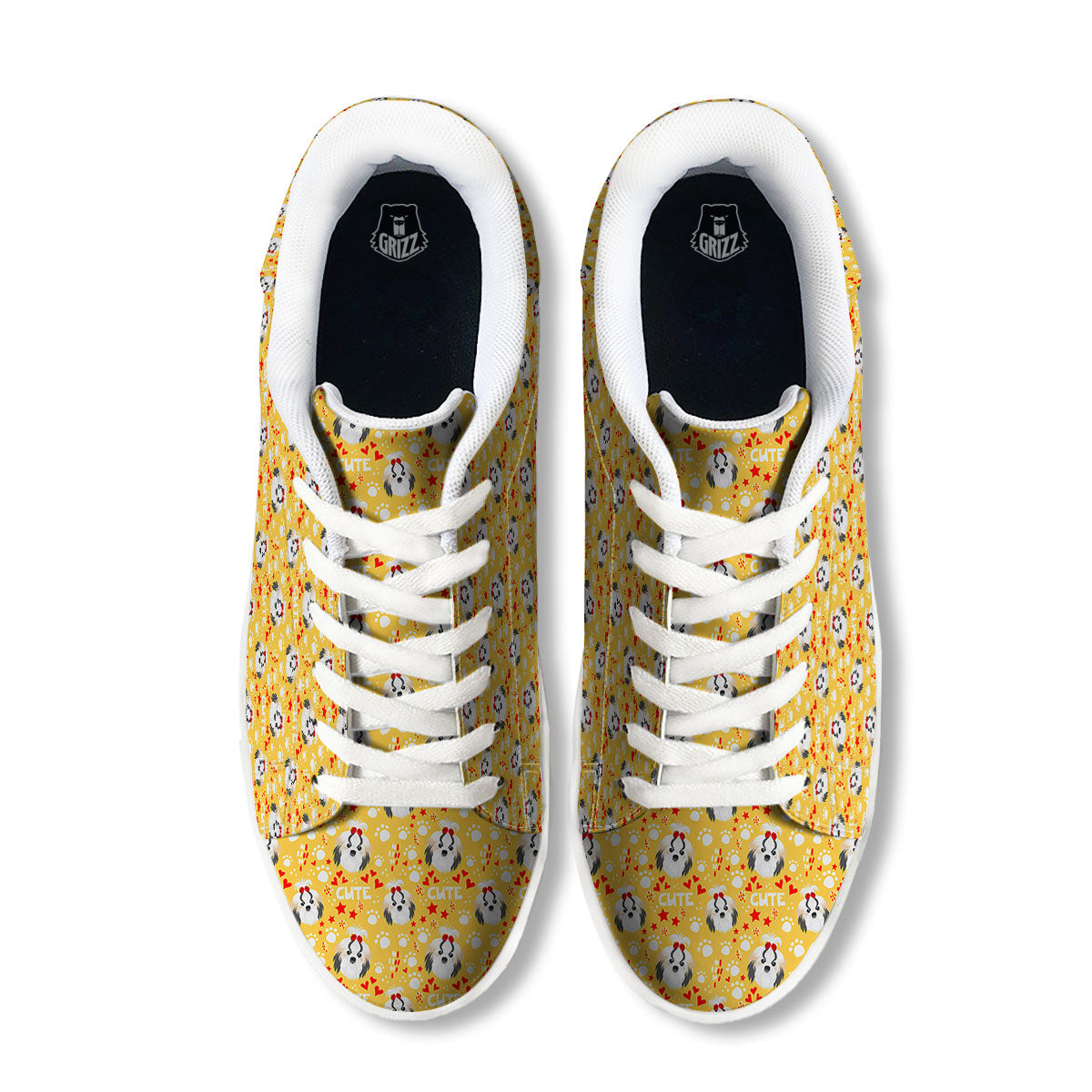 Shih Tzu Cartoon Print Pattern White Low Top Sneakers-grizzshop