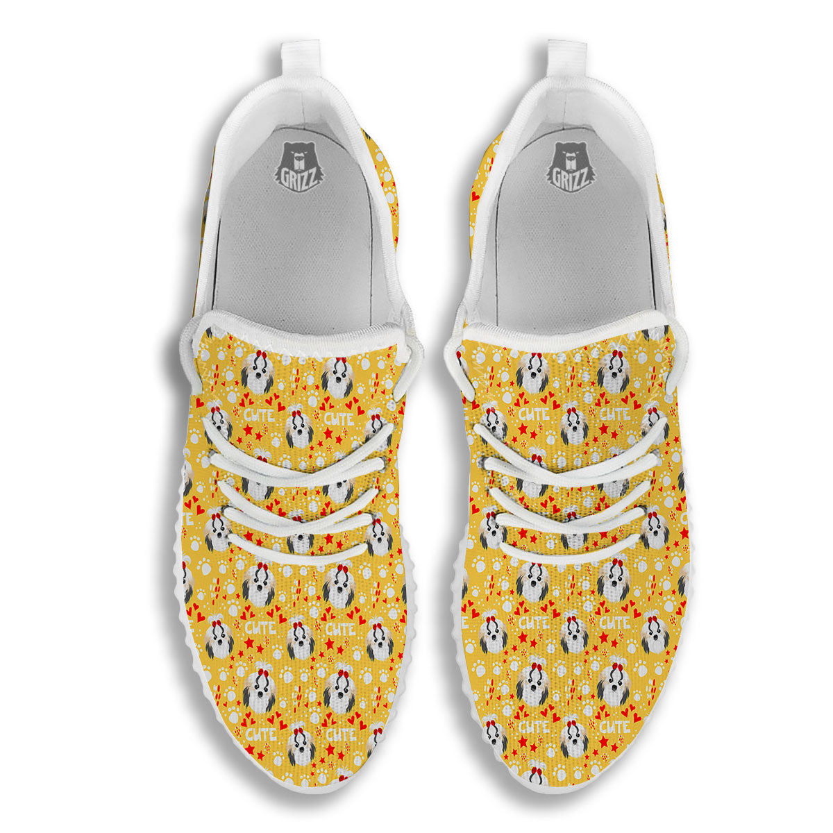 Shih Tzu Cartoon Print Pattern White Walking Shoes-grizzshop