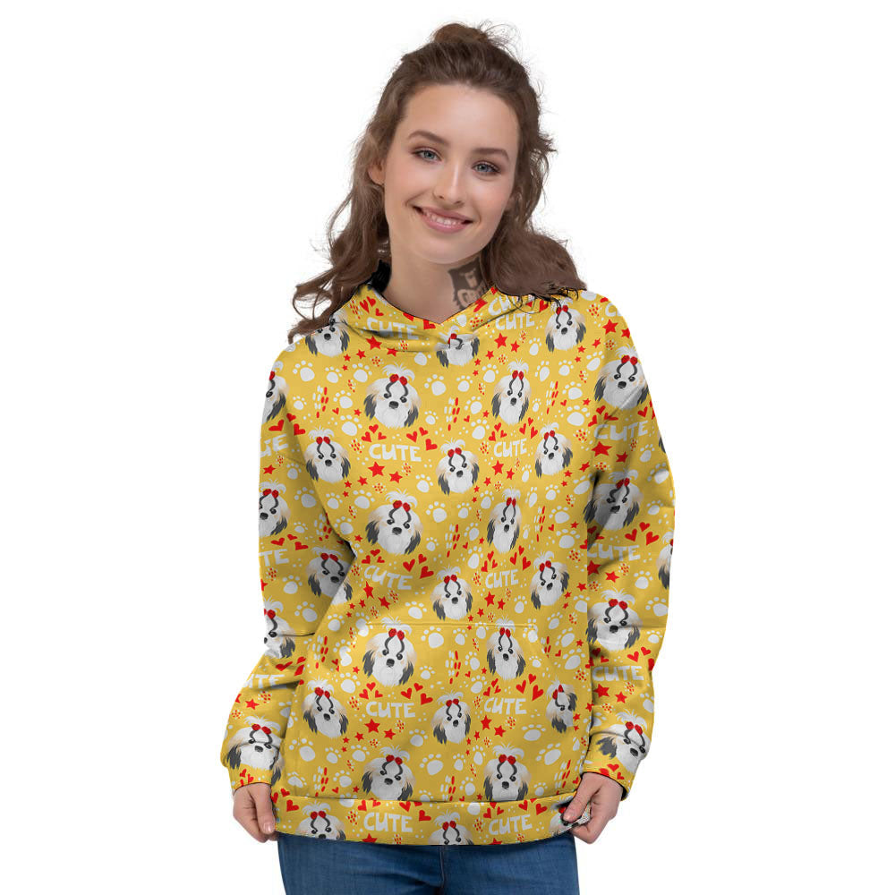 Shih Tzu Cartoon Print Pattern Women's Hoodie-grizzshop