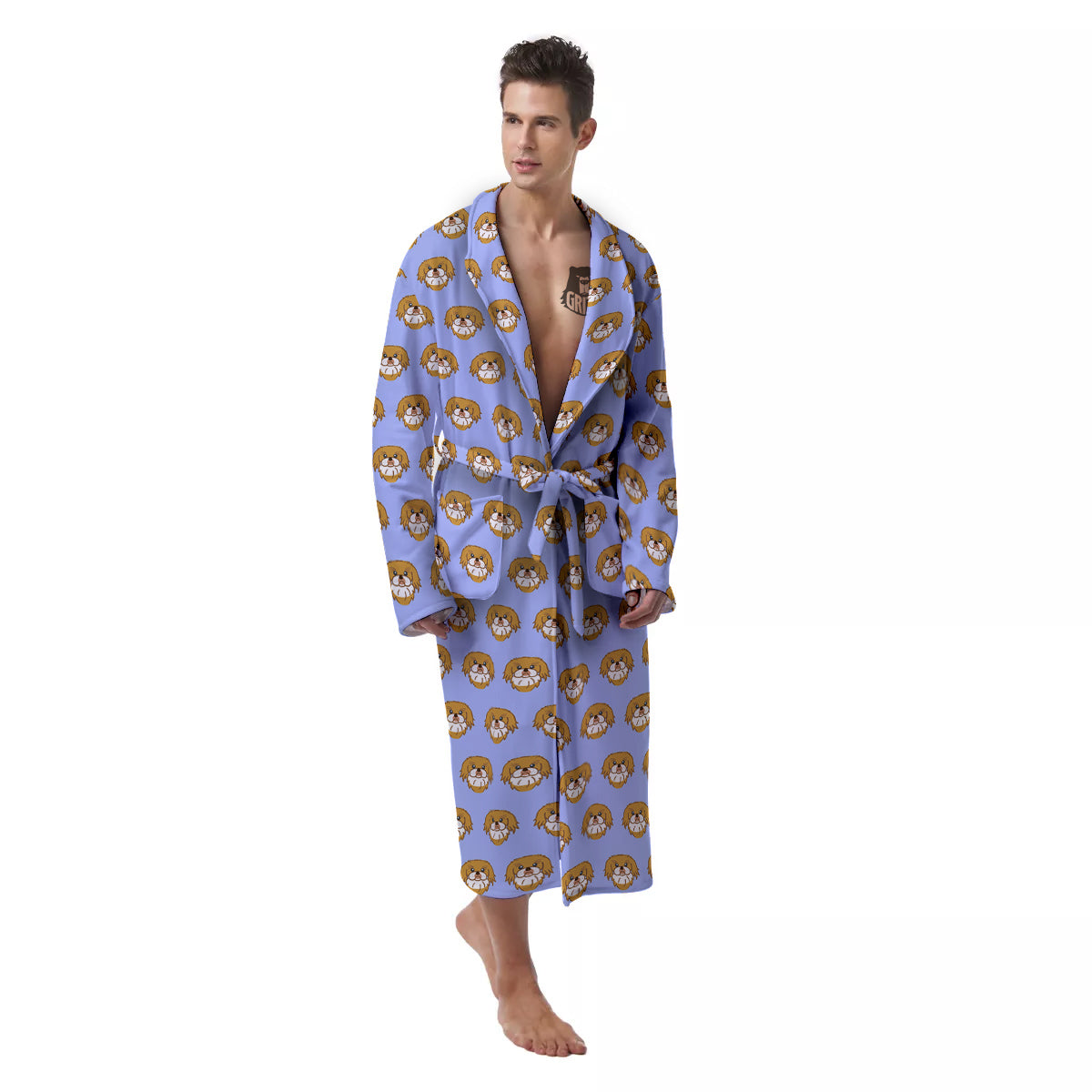 Shih Tzu Cute Print Pattern Men's Robe-grizzshop