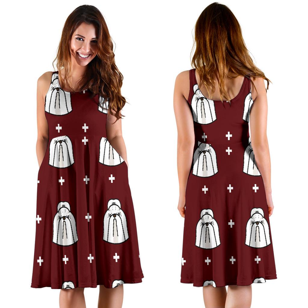Shih Tzu Dog Pattern Print Dress-grizzshop