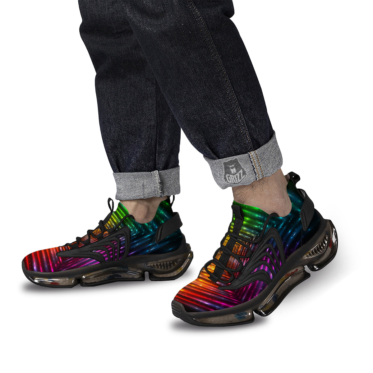 Shining Lights Rainbow Colors Neon Print Black Gym Shoes-grizzshop