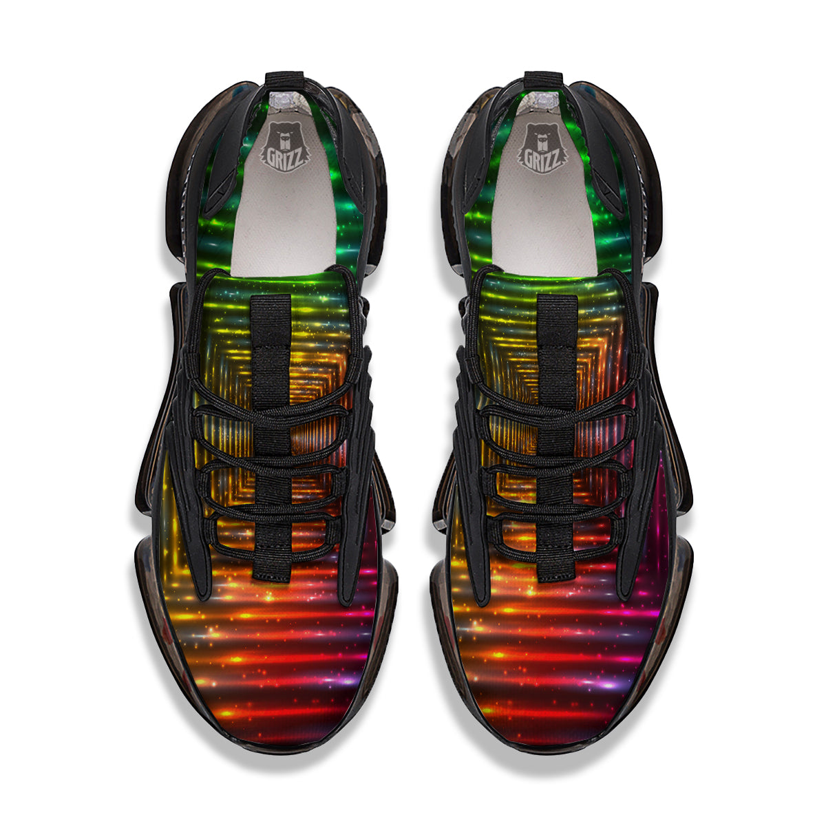 Shining Lights Rainbow Colors Neon Print Black Gym Shoes-grizzshop