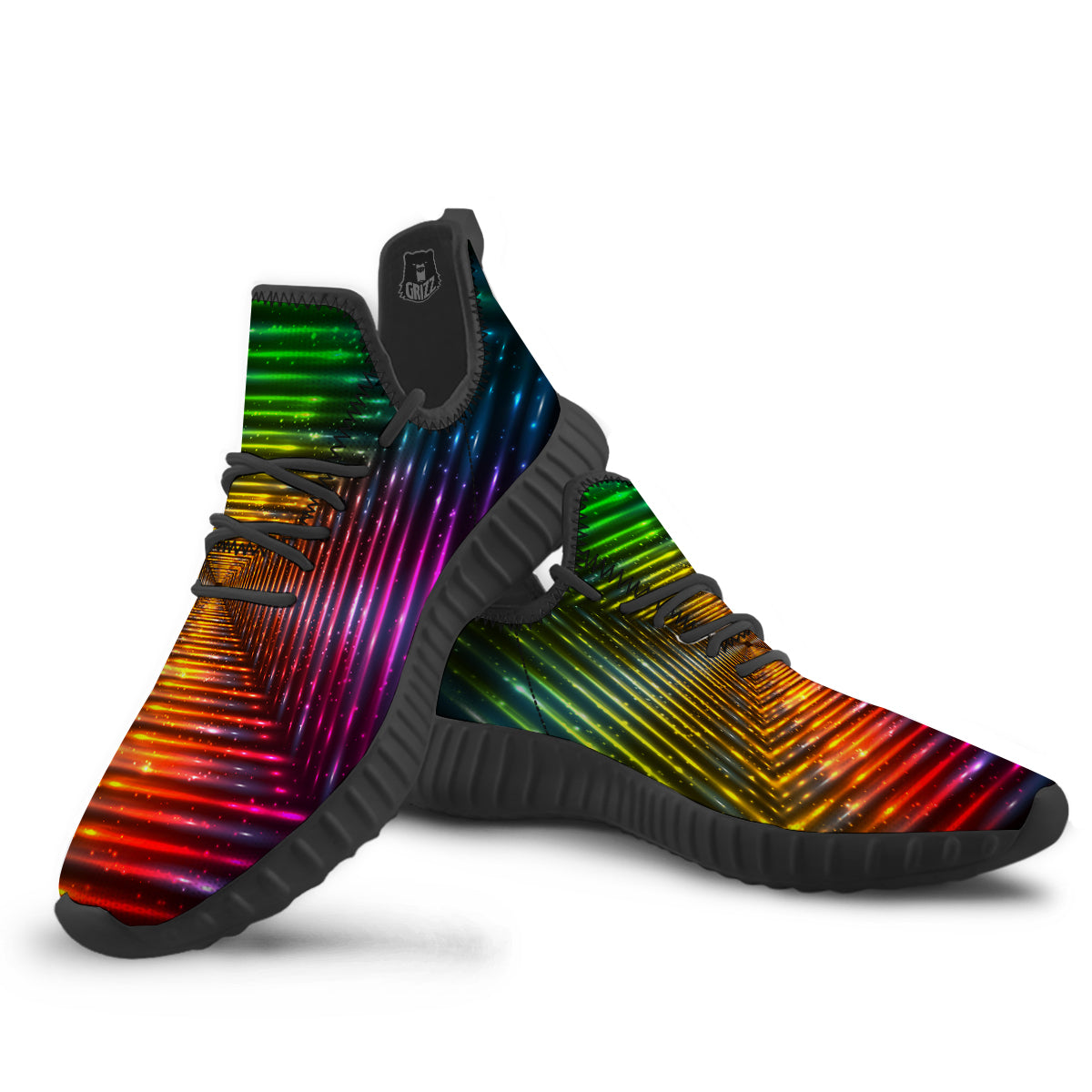 Shining Lights Rainbow Colors Neon Print Black Walking Shoes-grizzshop