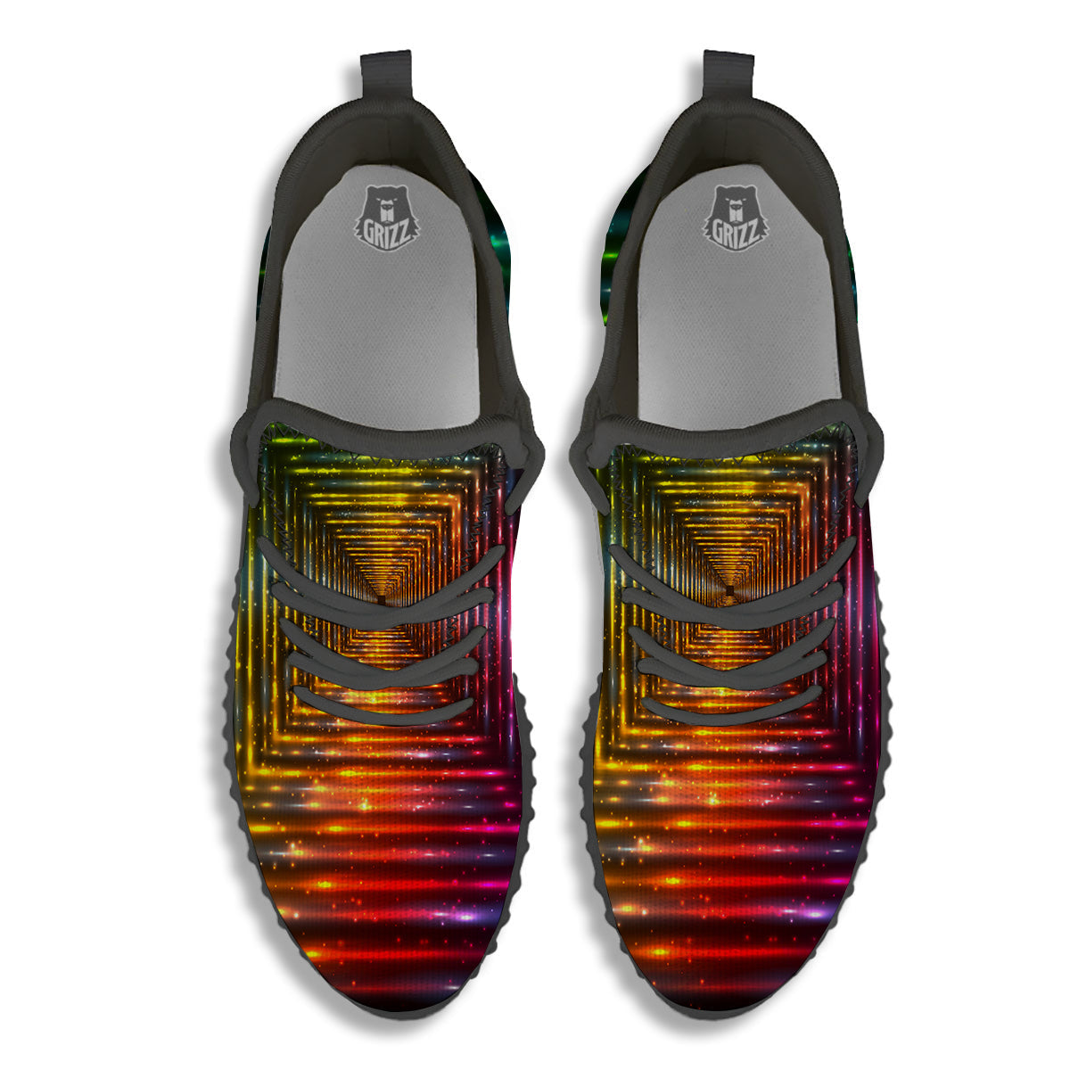 Shining Lights Rainbow Colors Neon Print Black Walking Shoes-grizzshop
