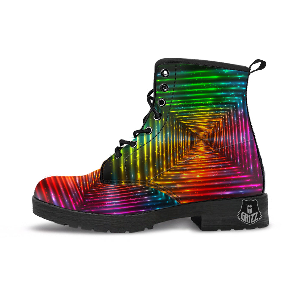 Shining Lights Rainbow Colors Neon Print Leather Boots-grizzshop