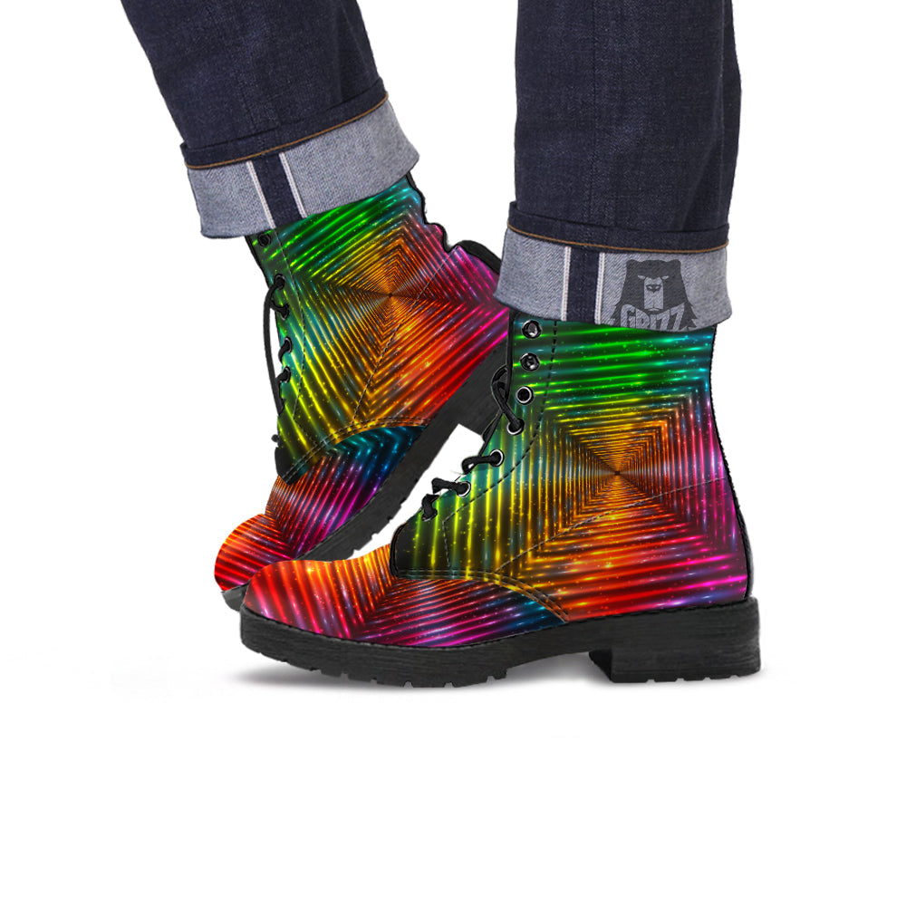 Shining Lights Rainbow Colors Neon Print Leather Boots-grizzshop
