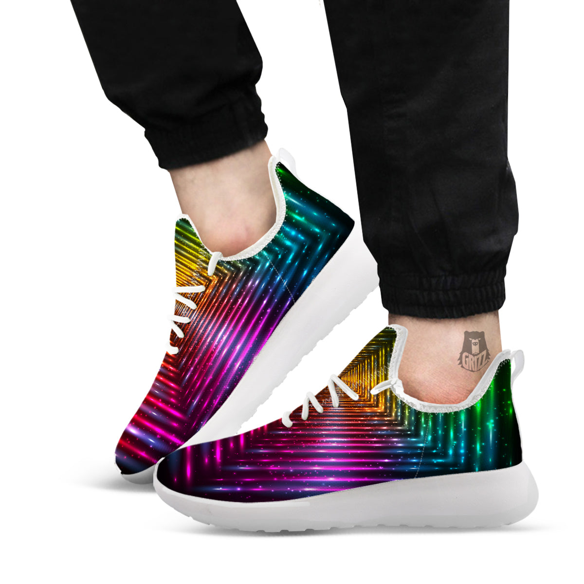 Shining Lights Rainbow Colors Neon Print White Athletic Shoes-grizzshop