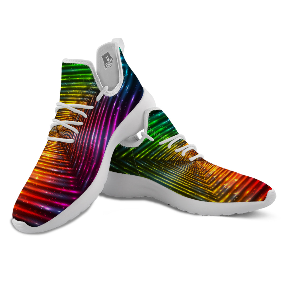 Shining Lights Rainbow Colors Neon Print White Athletic Shoes-grizzshop