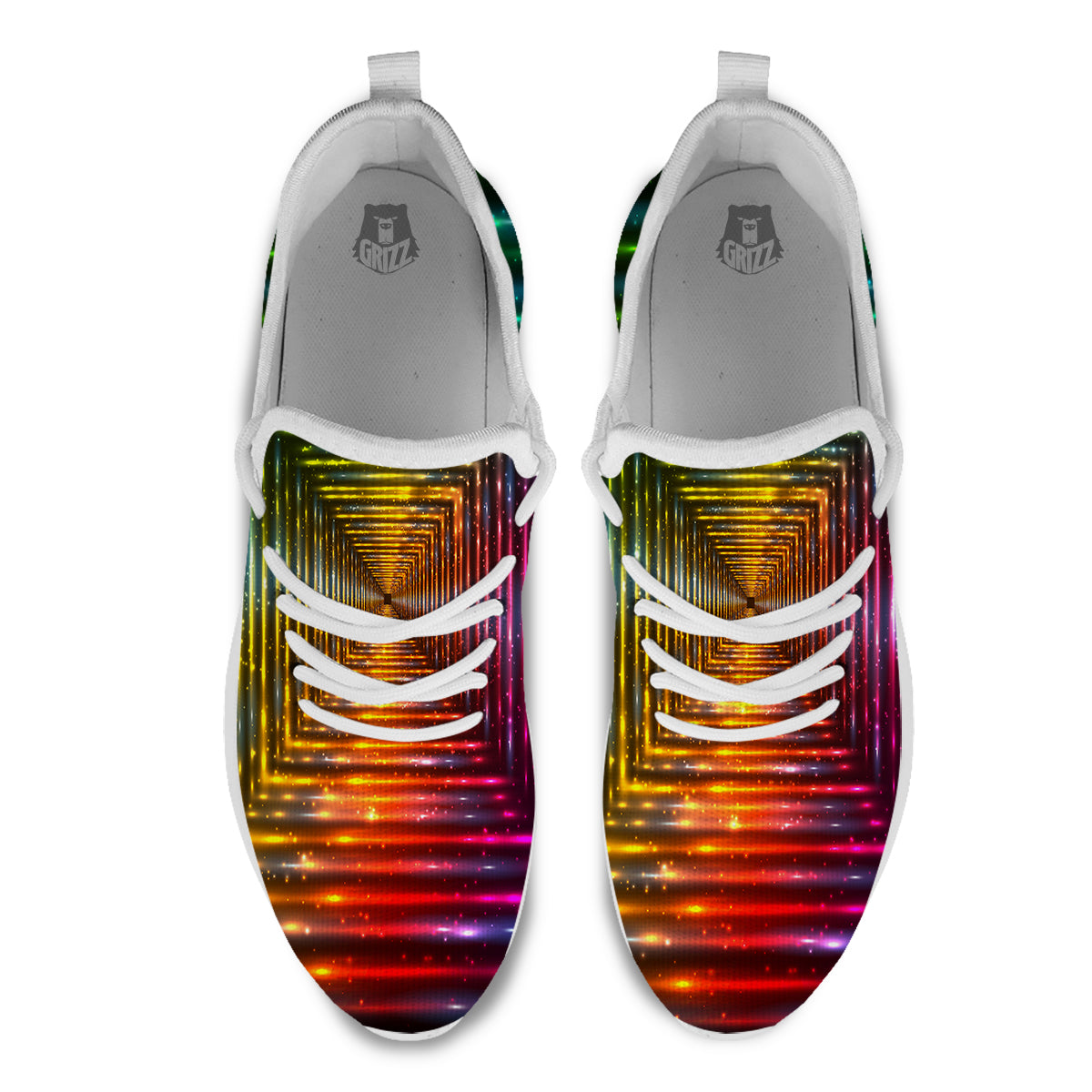 Shining Lights Rainbow Colors Neon Print White Athletic Shoes-grizzshop