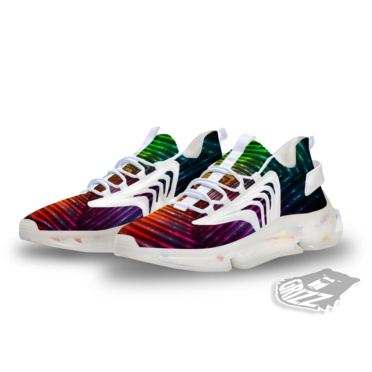 Shining Lights Rainbow Colors Neon Print White Gym Shoes-grizzshop
