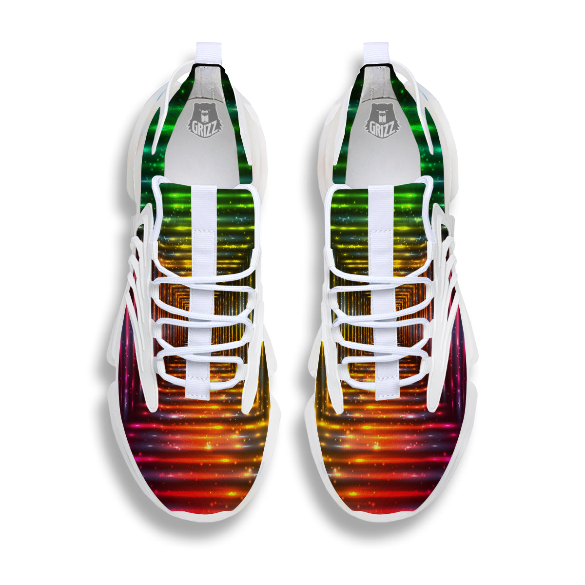 Shining Lights Rainbow Colors Neon Print White Gym Shoes-grizzshop