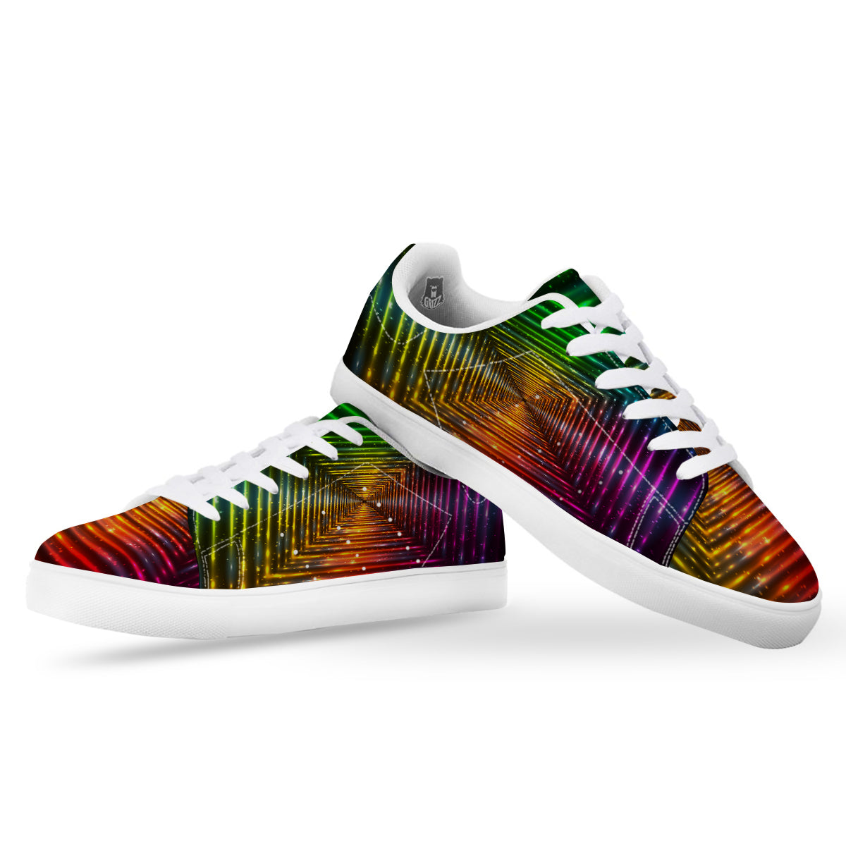Shining Lights Rainbow Colors Neon Print White Low Top Sneakers-grizzshop