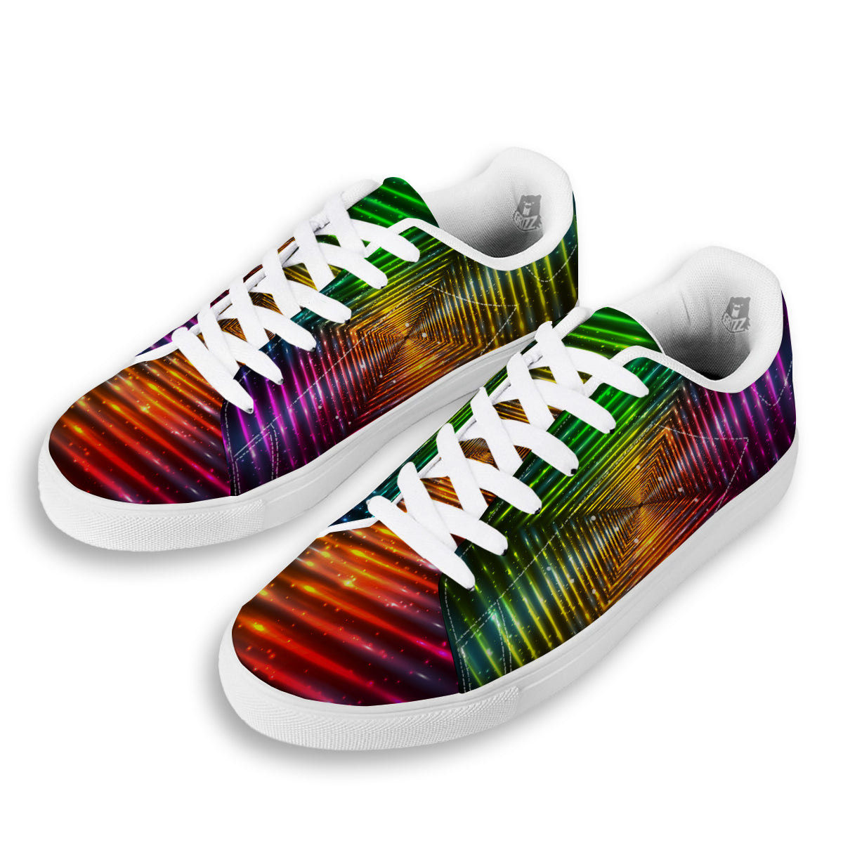 Shining Lights Rainbow Colors Neon Print White Low Top Sneakers-grizzshop