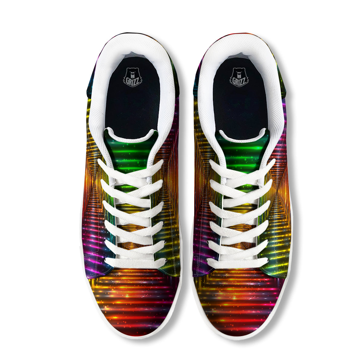 Shining Lights Rainbow Colors Neon Print White Low Top Sneakers-grizzshop