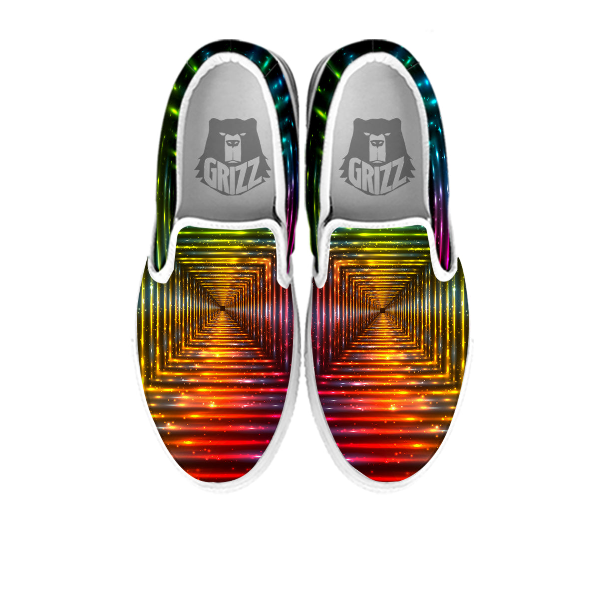 Shining Lights Rainbow Colors Neon Print White Slip On Shoes-grizzshop