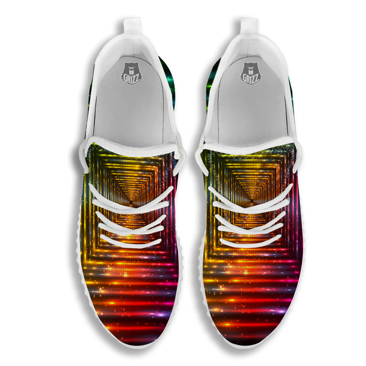 Shining Lights Rainbow Colors Neon Print White Walking Shoes-grizzshop