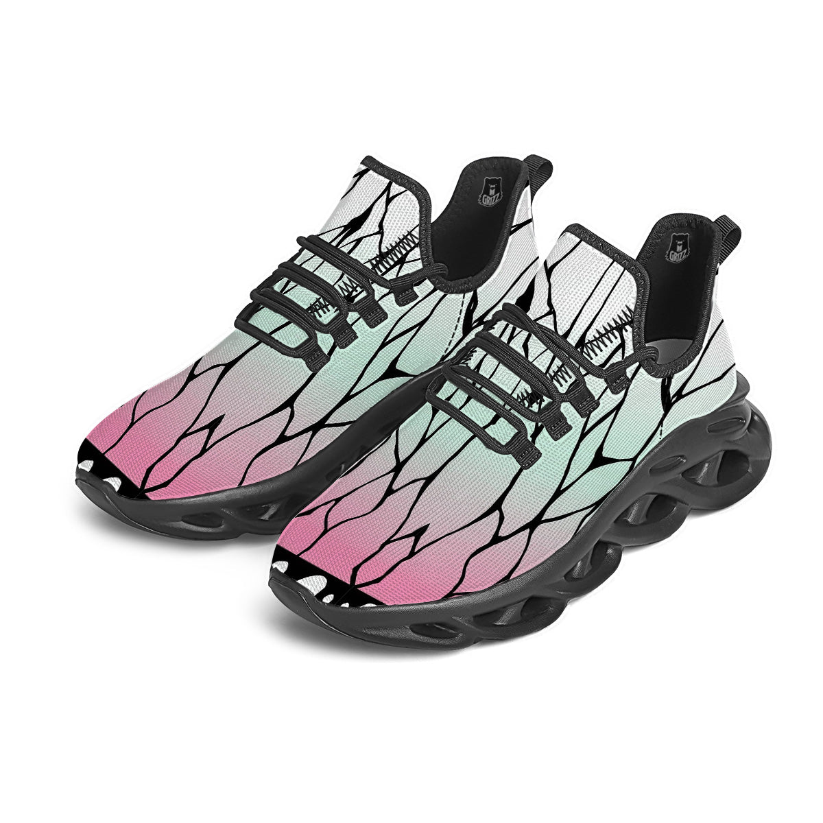 Shinobu Print Pattern Black Running Shoes-grizzshop