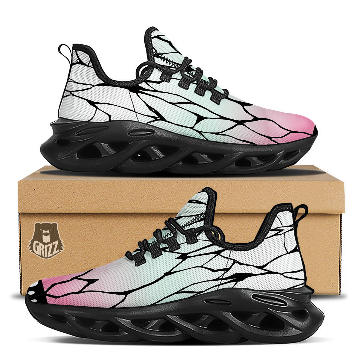 Shinobu Print Pattern Black Running Shoes-grizzshop