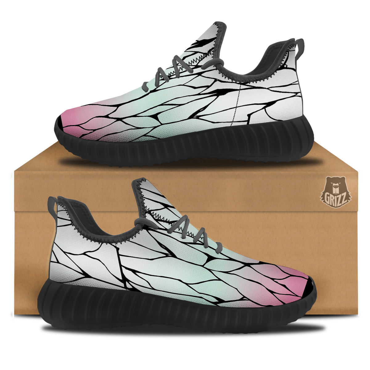 Shinobu Print Pattern Black Walking Shoes-grizzshop