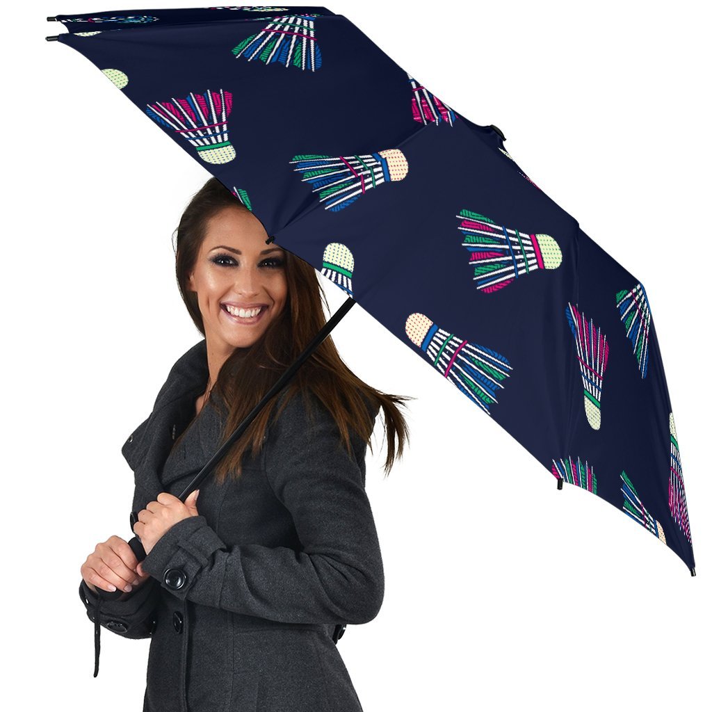 Shuttlecock Badminton Pattern Print Automatic Foldable Umbrella-grizzshop