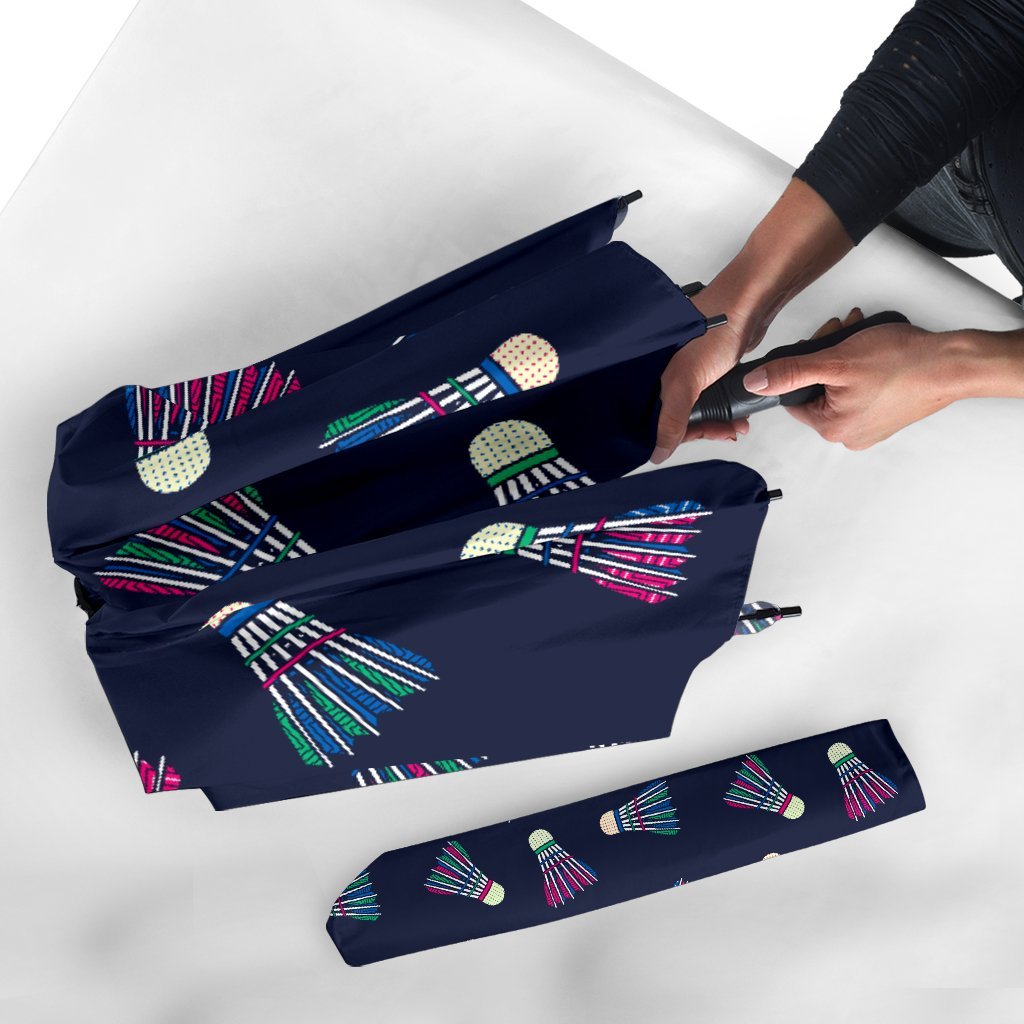 Shuttlecock Badminton Pattern Print Automatic Foldable Umbrella-grizzshop