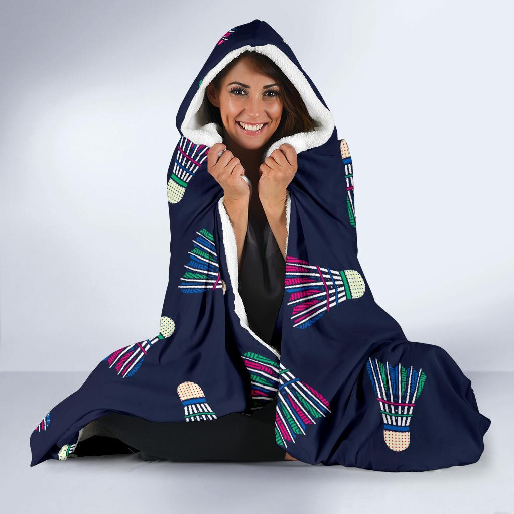 Shuttlecock Badminton Pattern Print Hooded Blanket-grizzshop