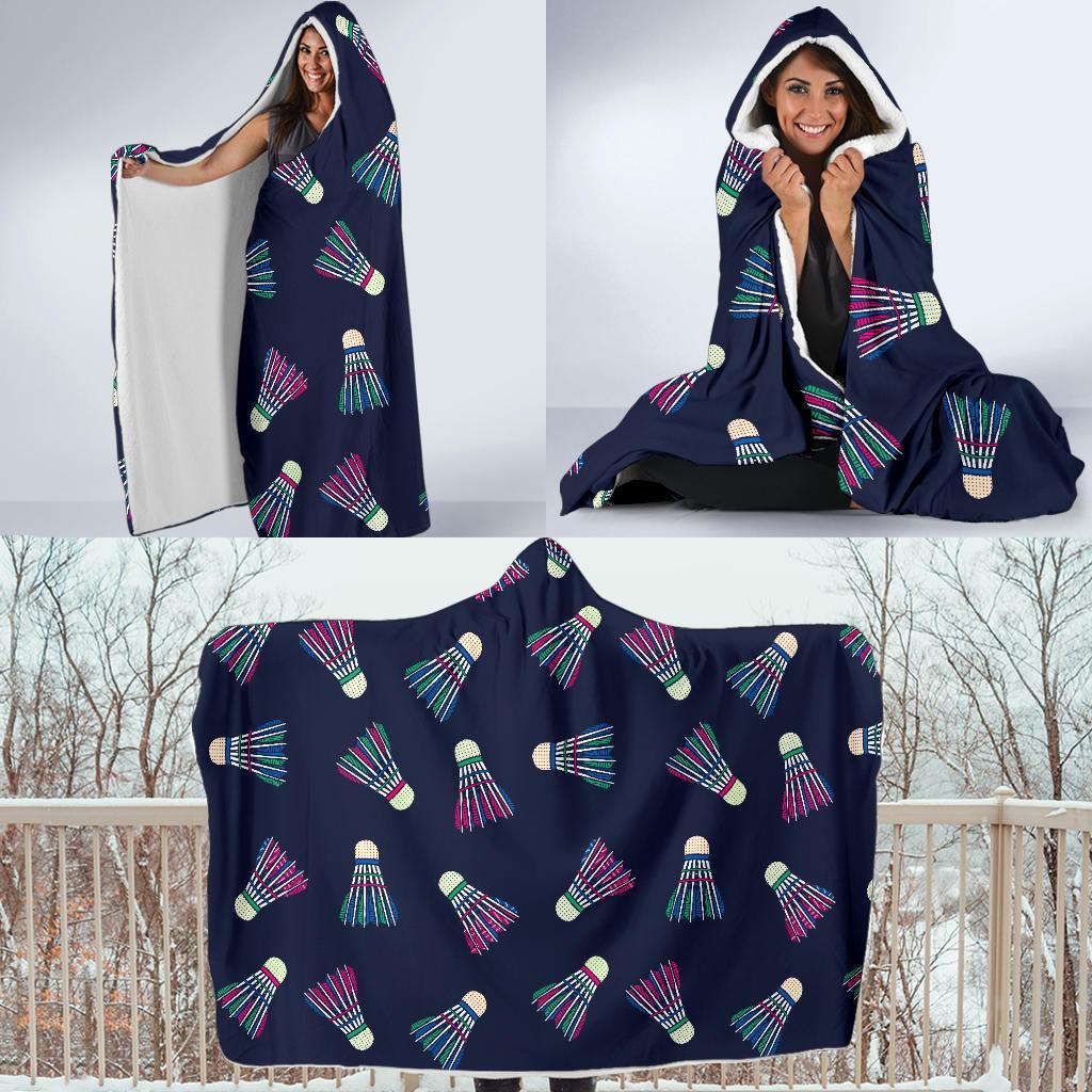 Shuttlecock Badminton Pattern Print Hooded Blanket-grizzshop