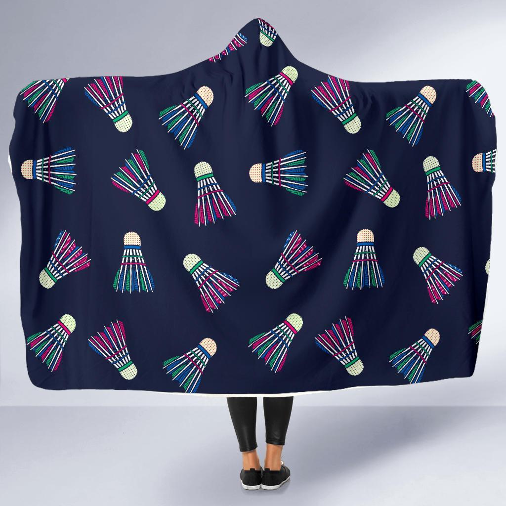 Shuttlecock Badminton Pattern Print Hooded Blanket-grizzshop