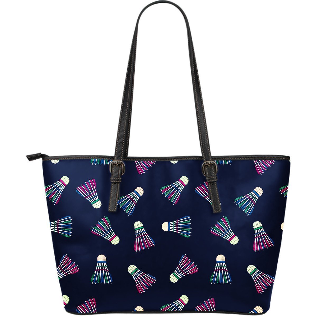 Shuttlecock Badminton Pattern Print Leather Tote Bag-grizzshop