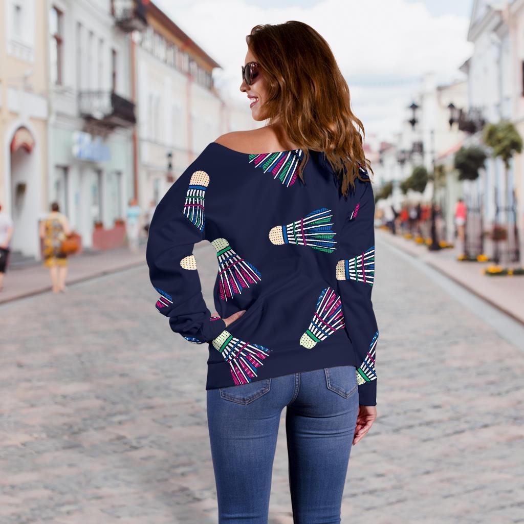 Shuttlecock Badminton Pattern Print Women Off Shoulder Sweatshirt-grizzshop