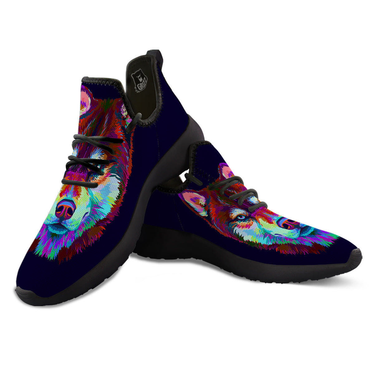 Siberian Husky Colorful Print Black Athletic Shoes-grizzshop