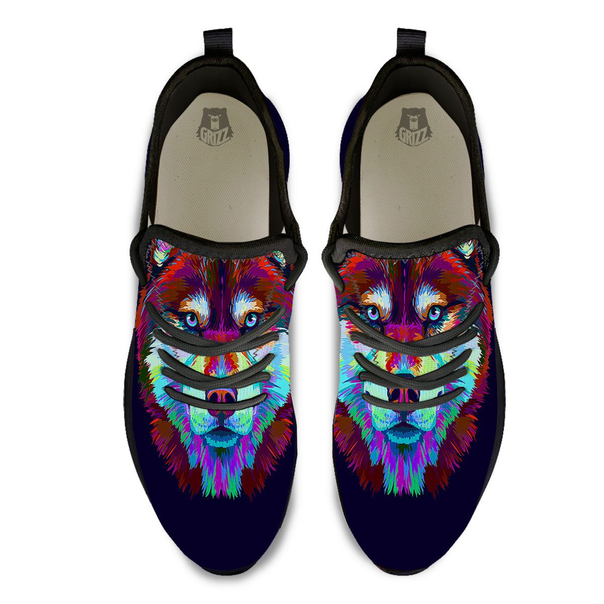 Siberian Husky Colorful Print Black Athletic Shoes-grizzshop