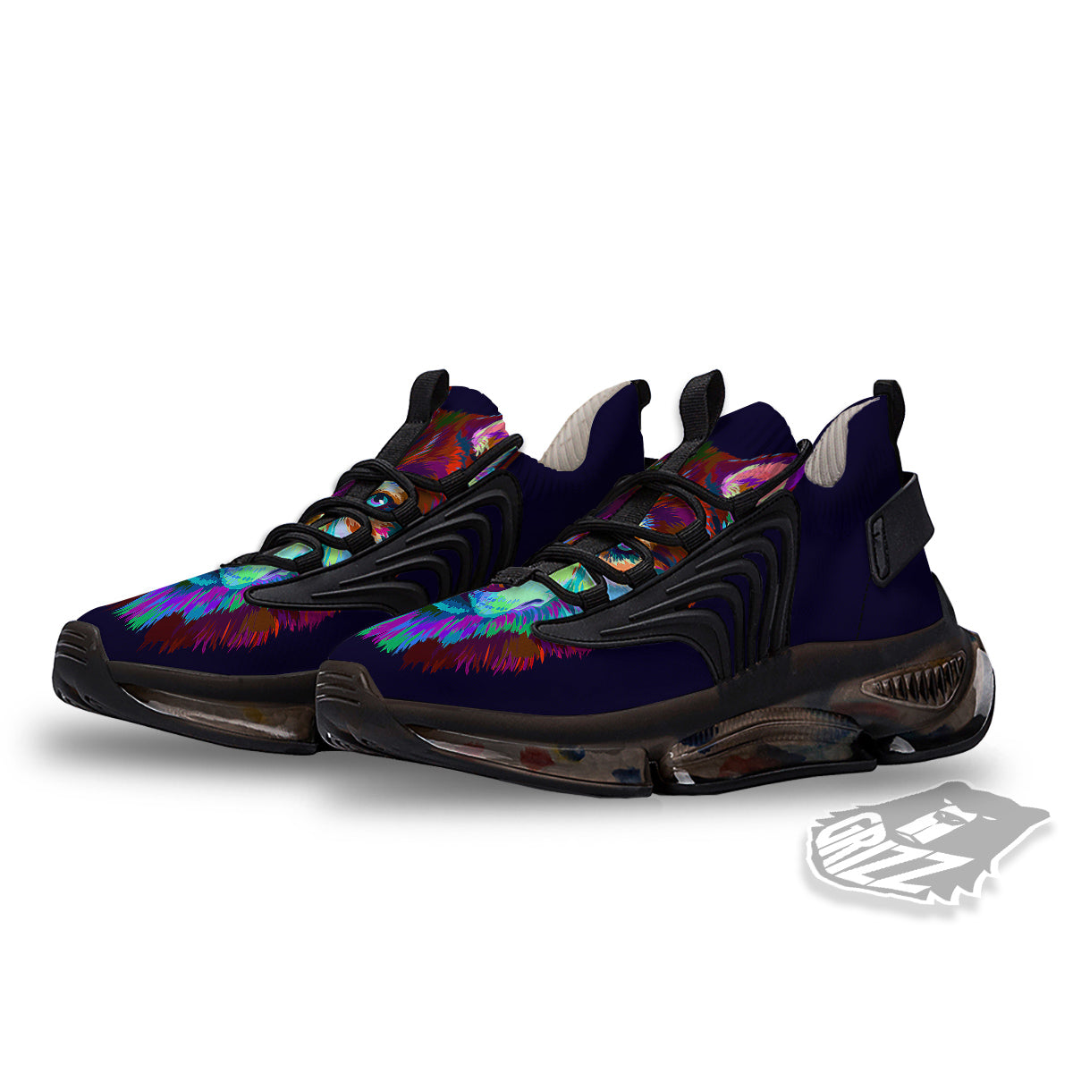 Siberian Husky Colorful Print Black Gym Shoes-grizzshop