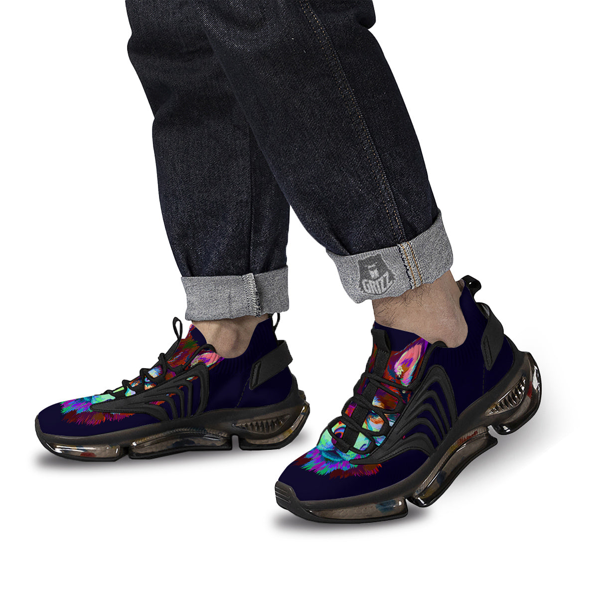 Siberian Husky Colorful Print Black Gym Shoes-grizzshop