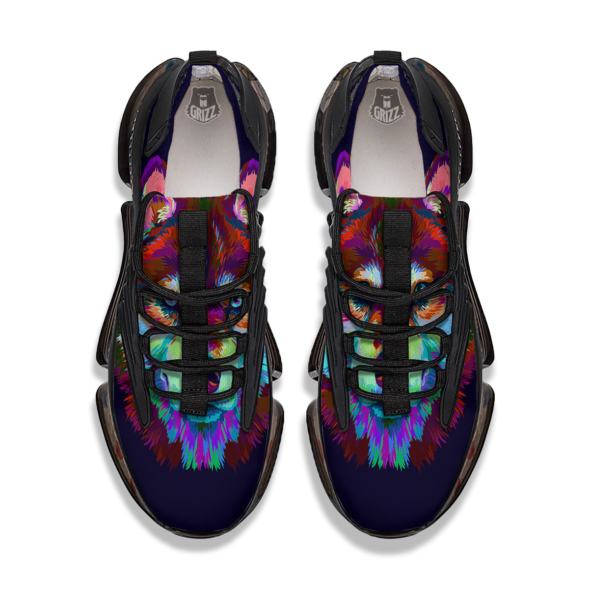 Siberian Husky Colorful Print Black Gym Shoes-grizzshop