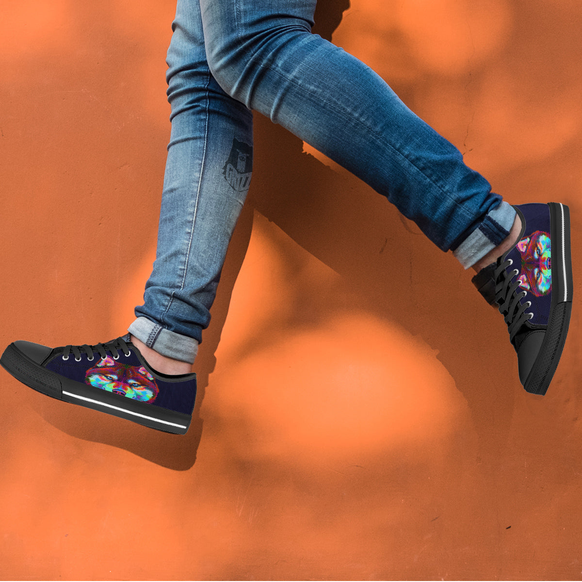 Siberian Husky Colorful Print Black Low Top Shoes-grizzshop