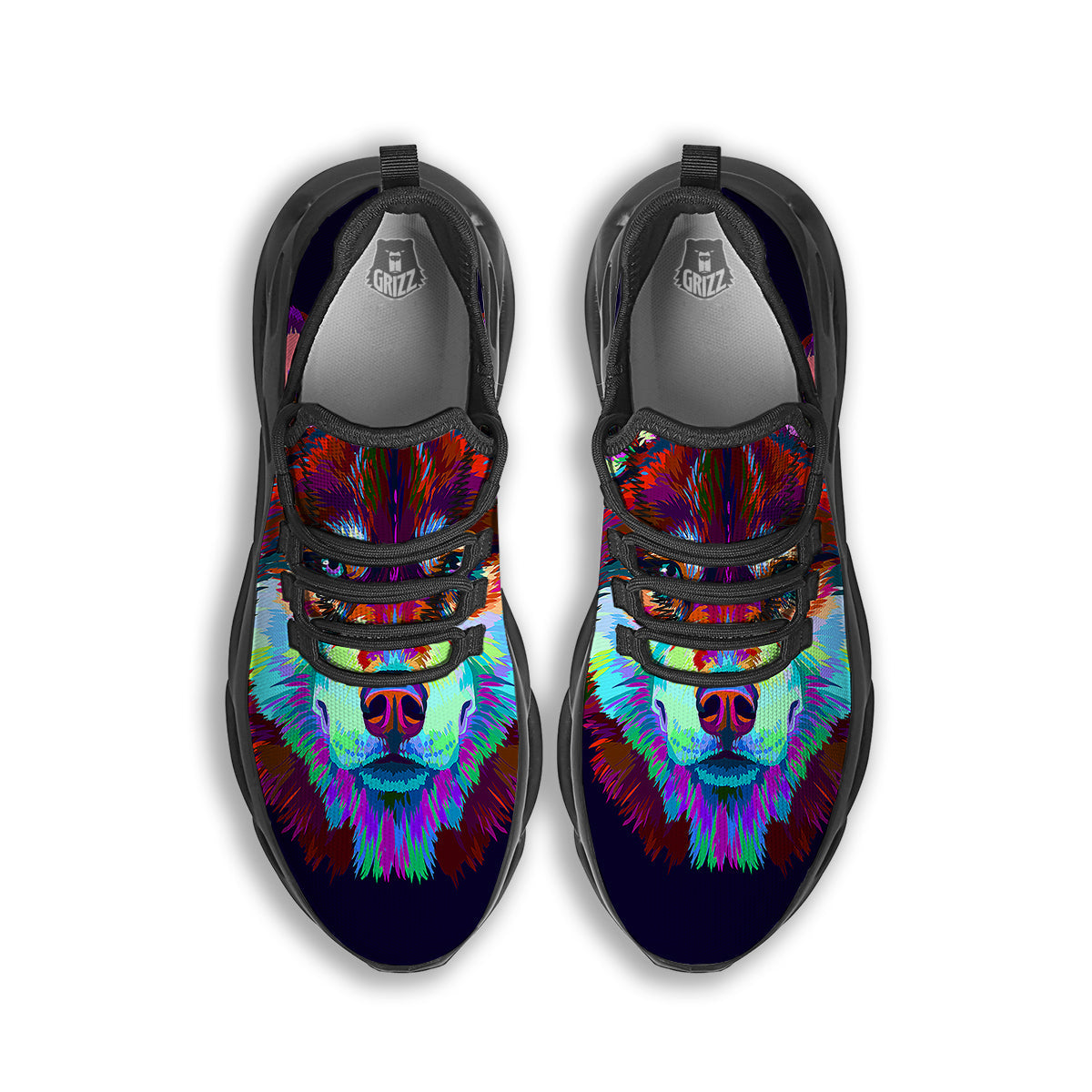 Siberian Husky Colorful Print Black Running Shoes-grizzshop