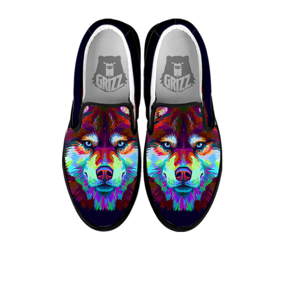 Siberian Husky Colorful Print Black Slip On Shoes-grizzshop