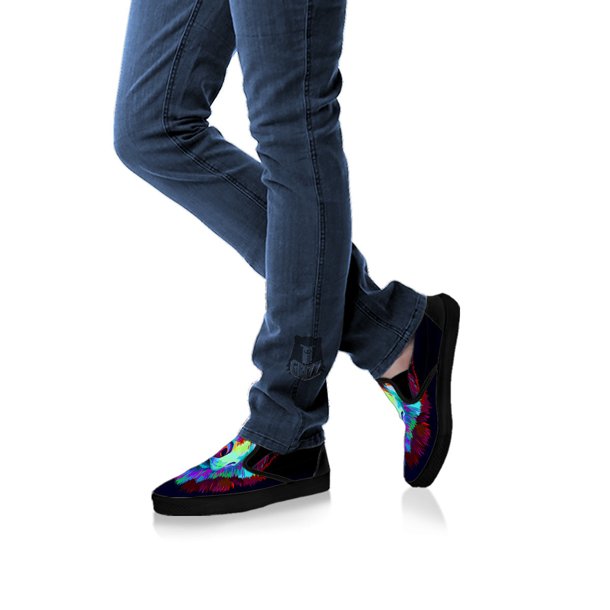 Siberian Husky Colorful Print Black Slip On Shoes-grizzshop