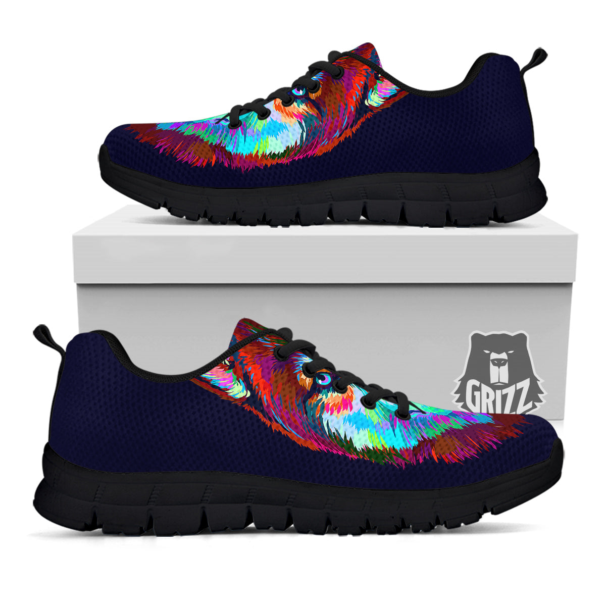 Siberian Husky Colorful Print Black Sneaker-grizzshop