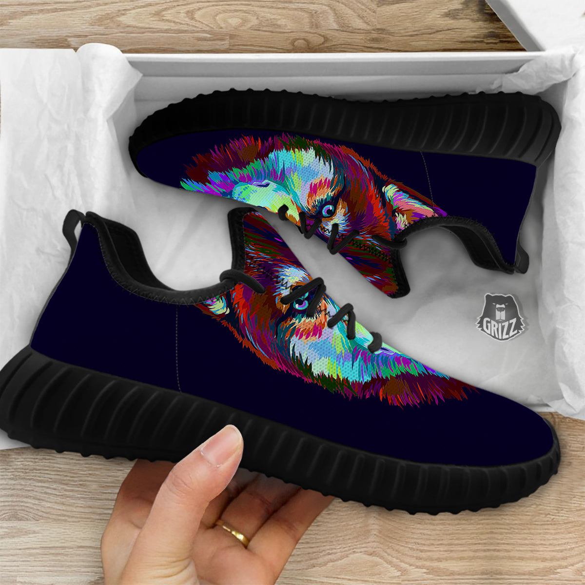Siberian Husky Colorful Print Black Walking Shoes-grizzshop